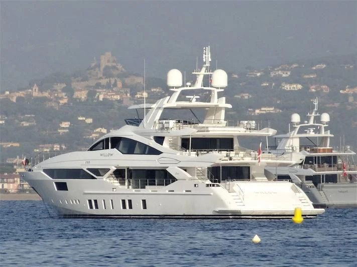 a white yacht in the water aboard WILLOW Yacht for Charter