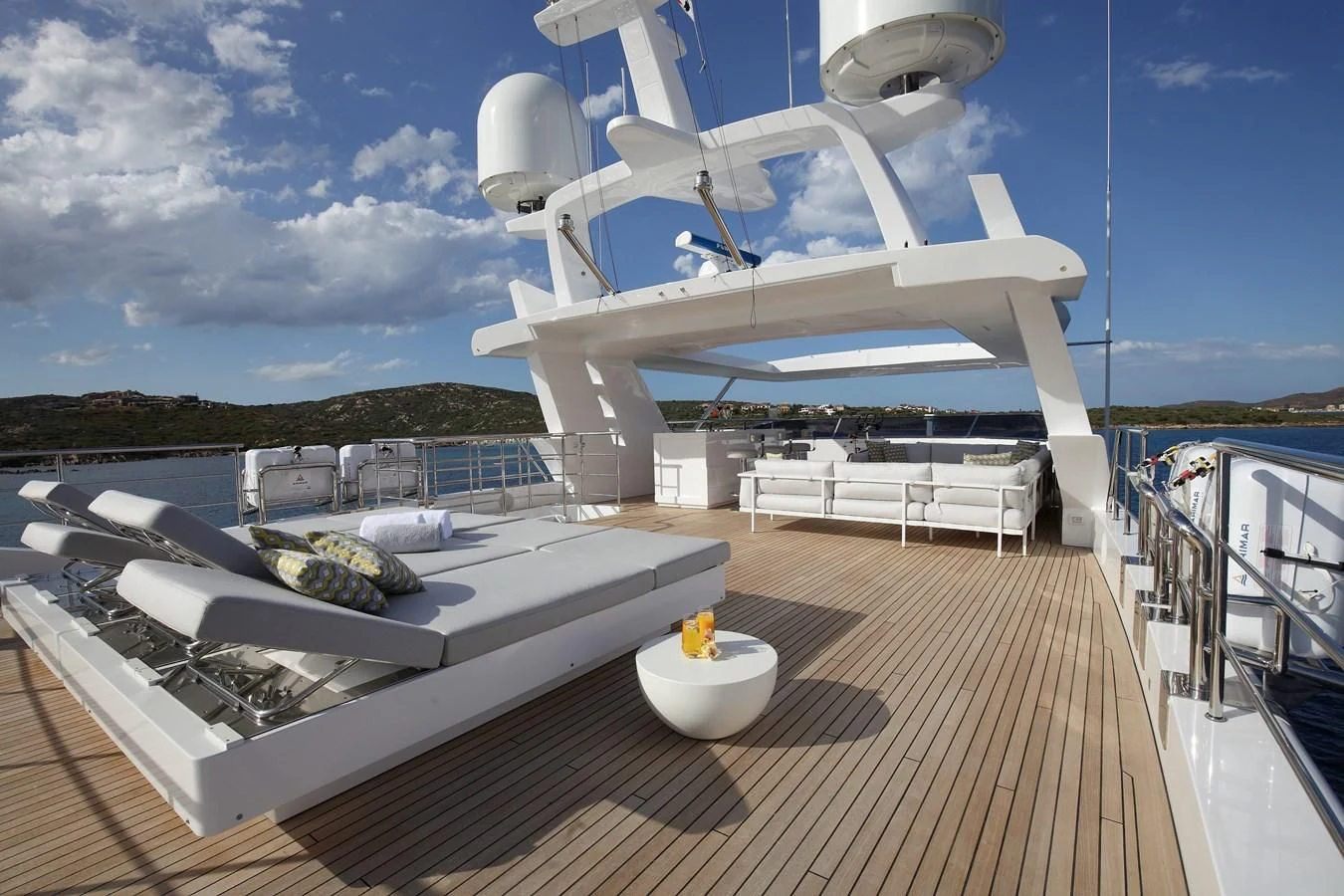 a large white ship on a deck aboard WILLOW Yacht for Charter