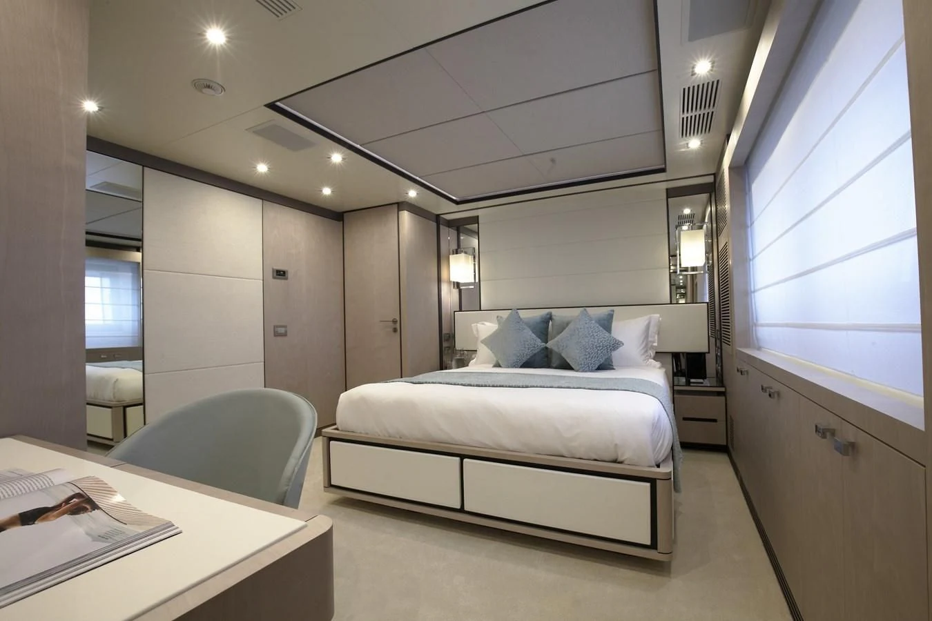 a bed in a room aboard WILLOW Yacht for Charter