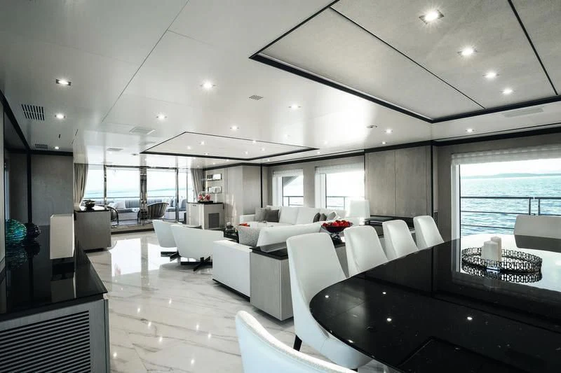 a large modern living room aboard WILLOW Yacht for Charter