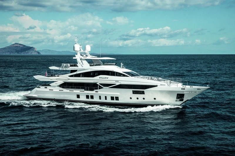a white yacht in the water aboard WILLOW Yacht for Charter