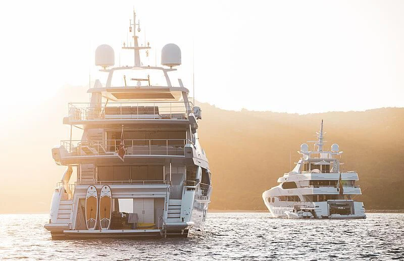 a couple of large ships aboard WILLOW Yacht for Charter