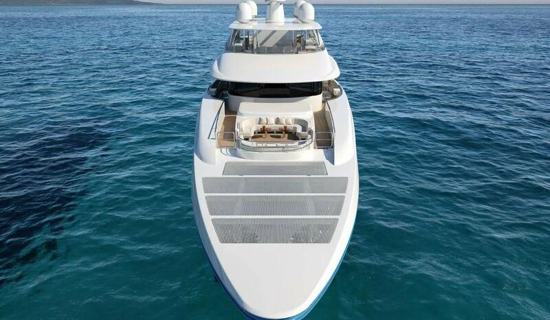 a white boat in the water aboard INGOT Yacht for Sale