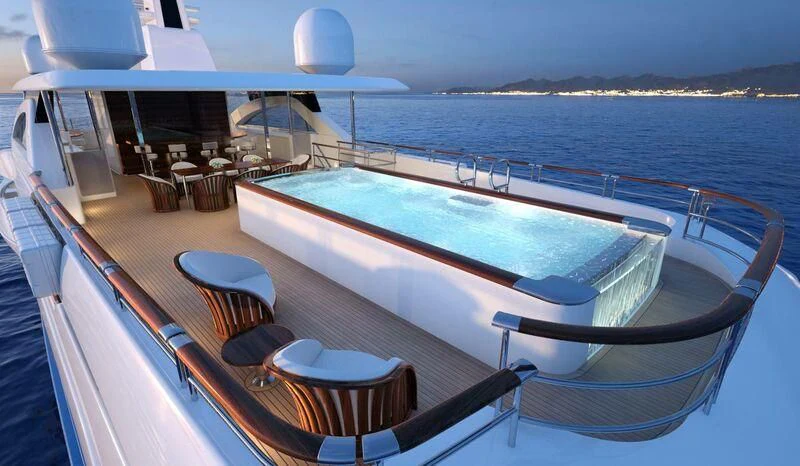 a large boat on a large body of water aboard INGOT Yacht for Sale