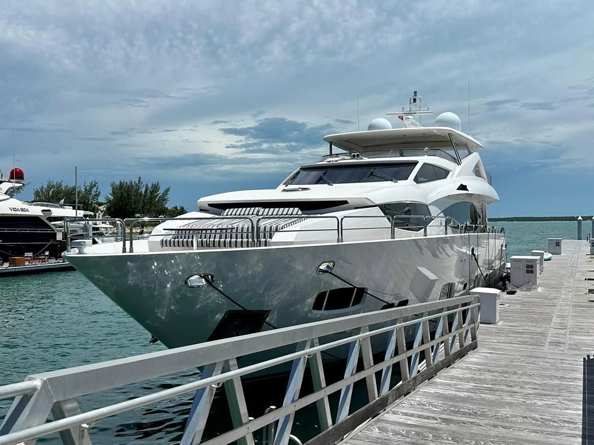 a group of boats are parked in a harbor aboard SOLARIS Yacht for Sale