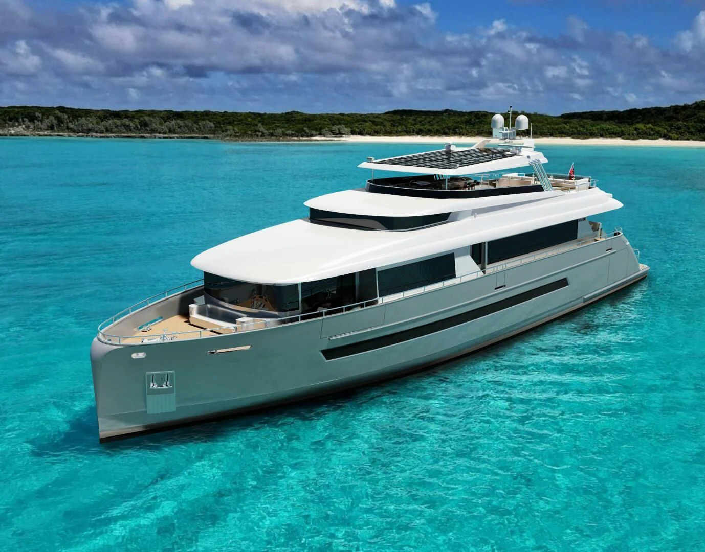 a white boat in the water aboard STELLARONE AL108 Yacht for Sale
