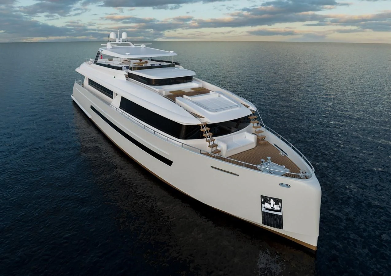 a white yacht in the water aboard STELLARONE AL108 Yacht for Sale
