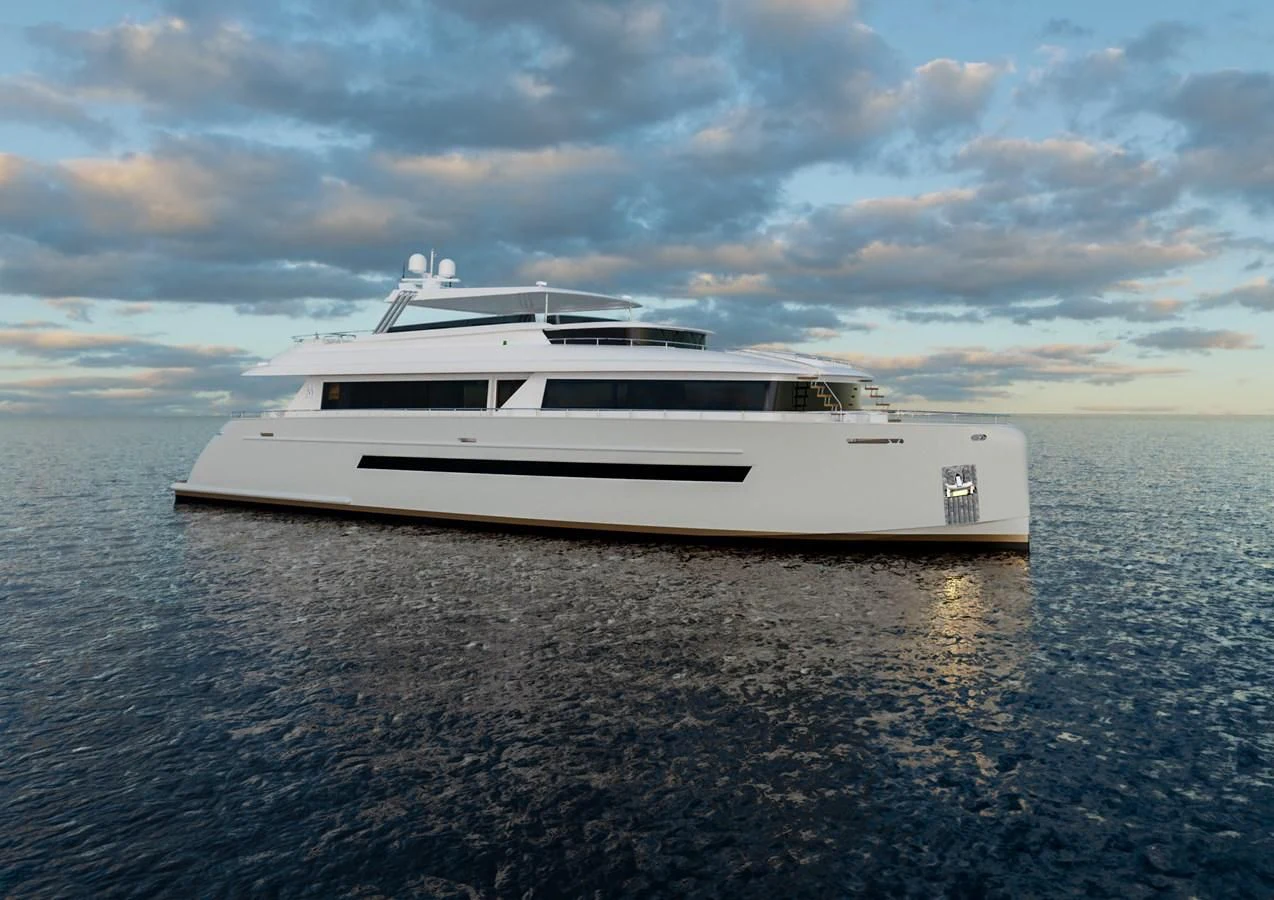 a white yacht in the water aboard STELLARONE AL108 Yacht for Sale