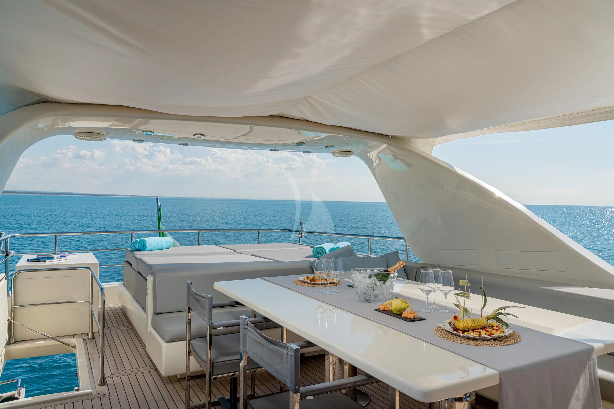 a table on a boat aboard MINOU Yacht for Sale