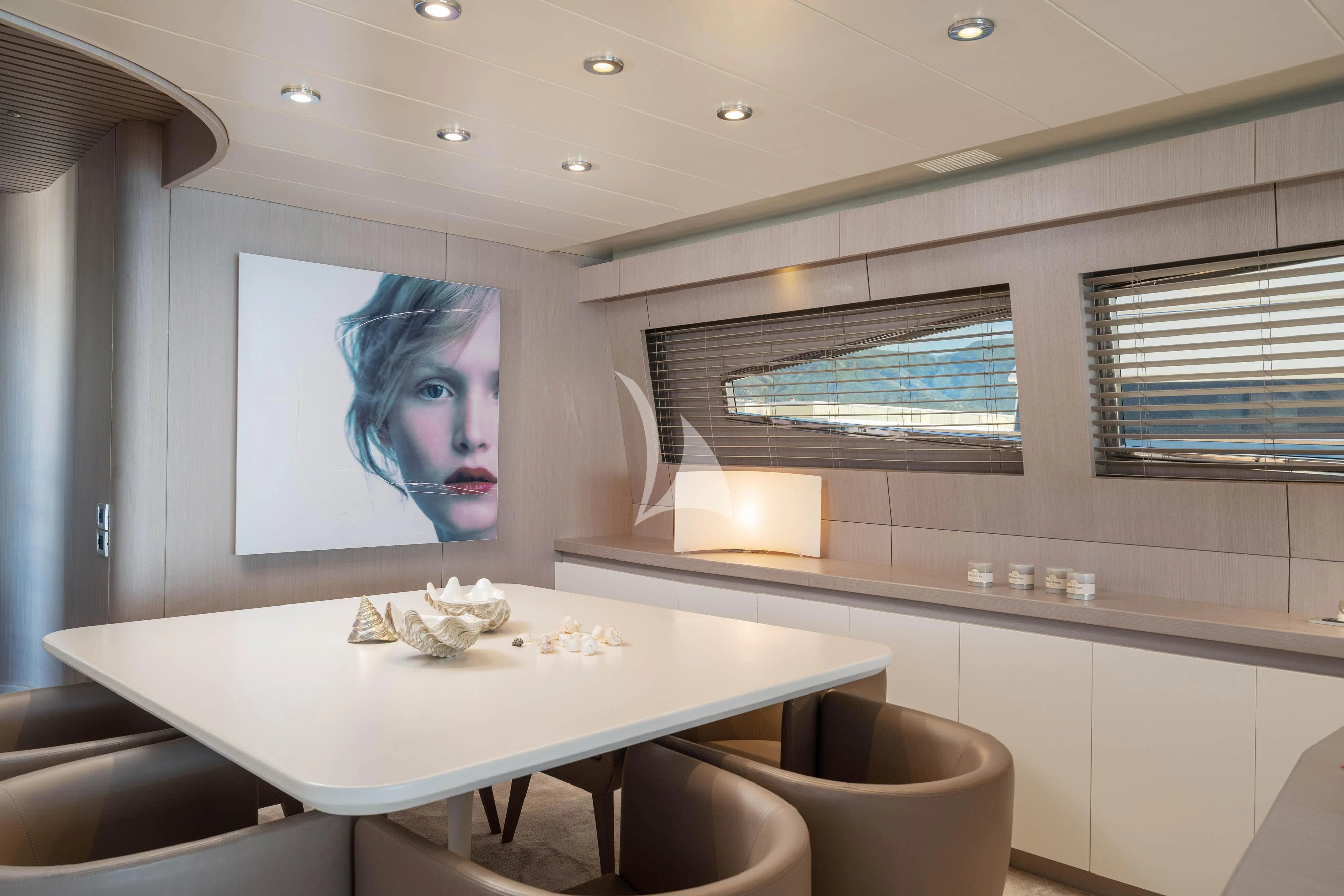 a table with a picture on it aboard MINOU Yacht for Sale