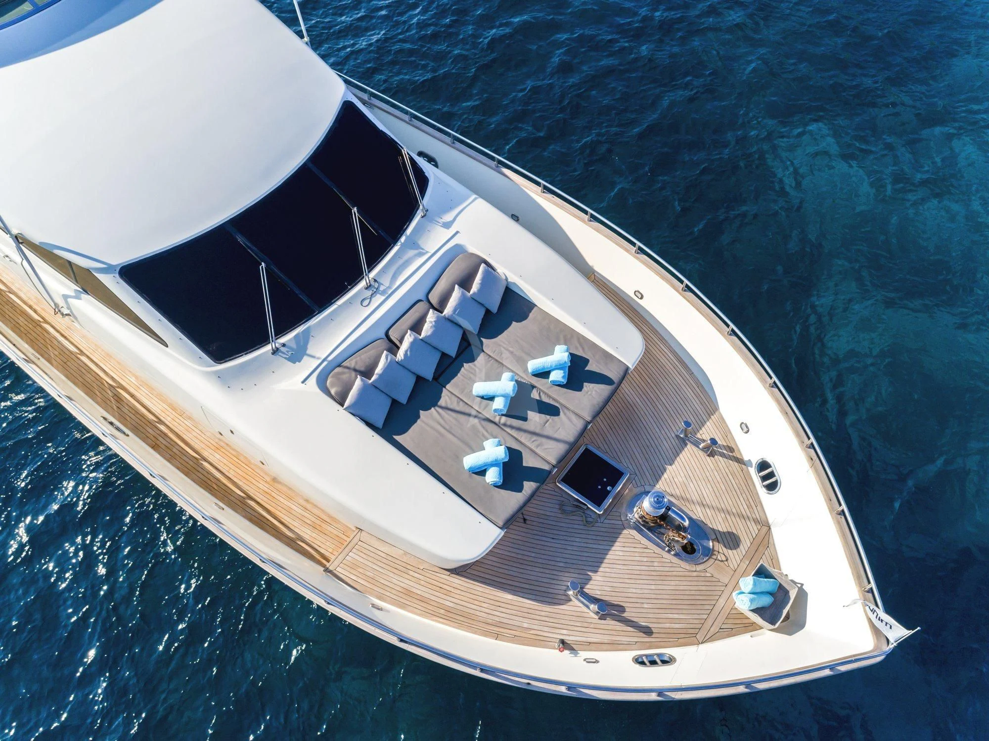 a high angle view of a boat aboard MINOU Yacht for Sale