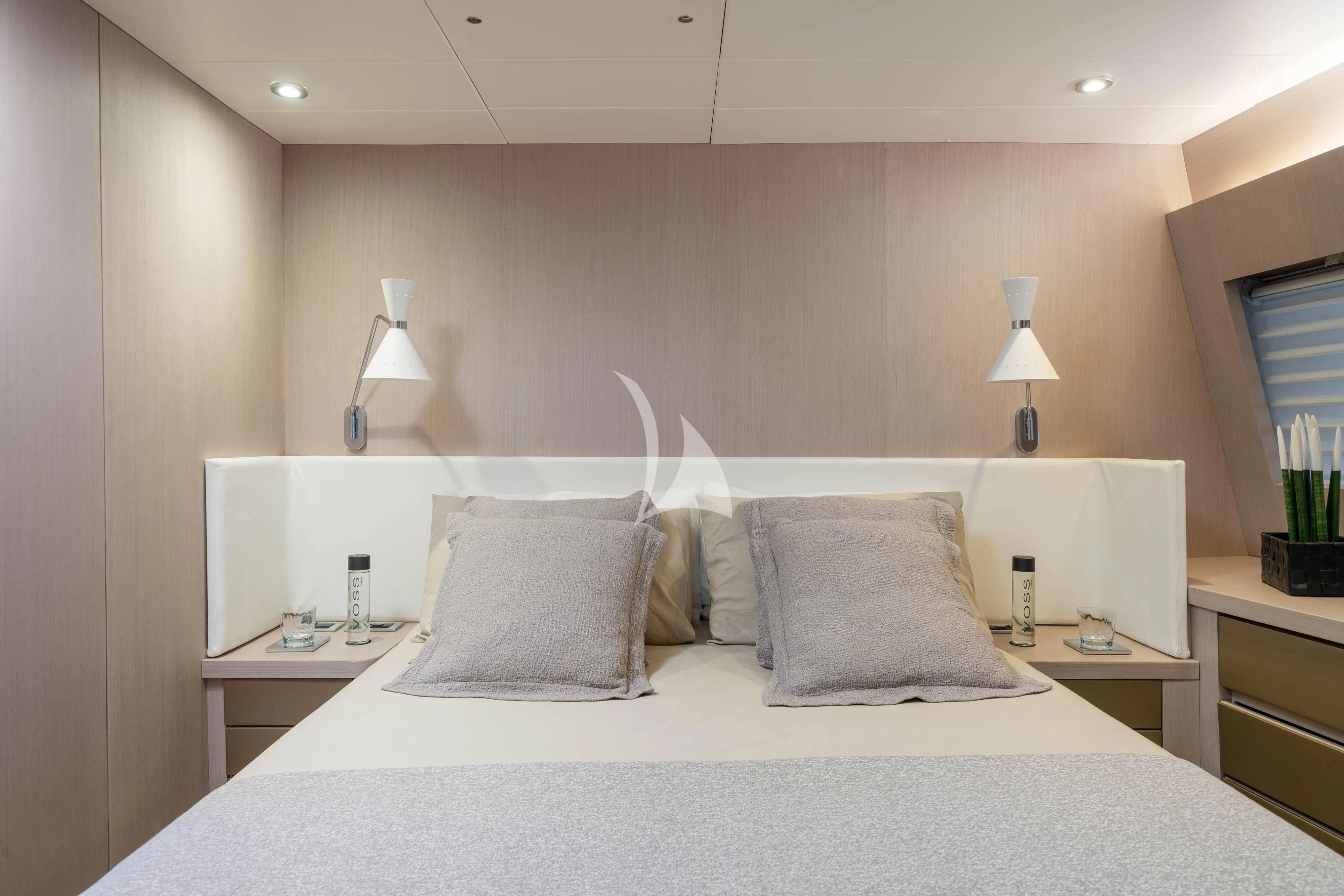 a bed with pillows aboard MINOU Yacht for Sale