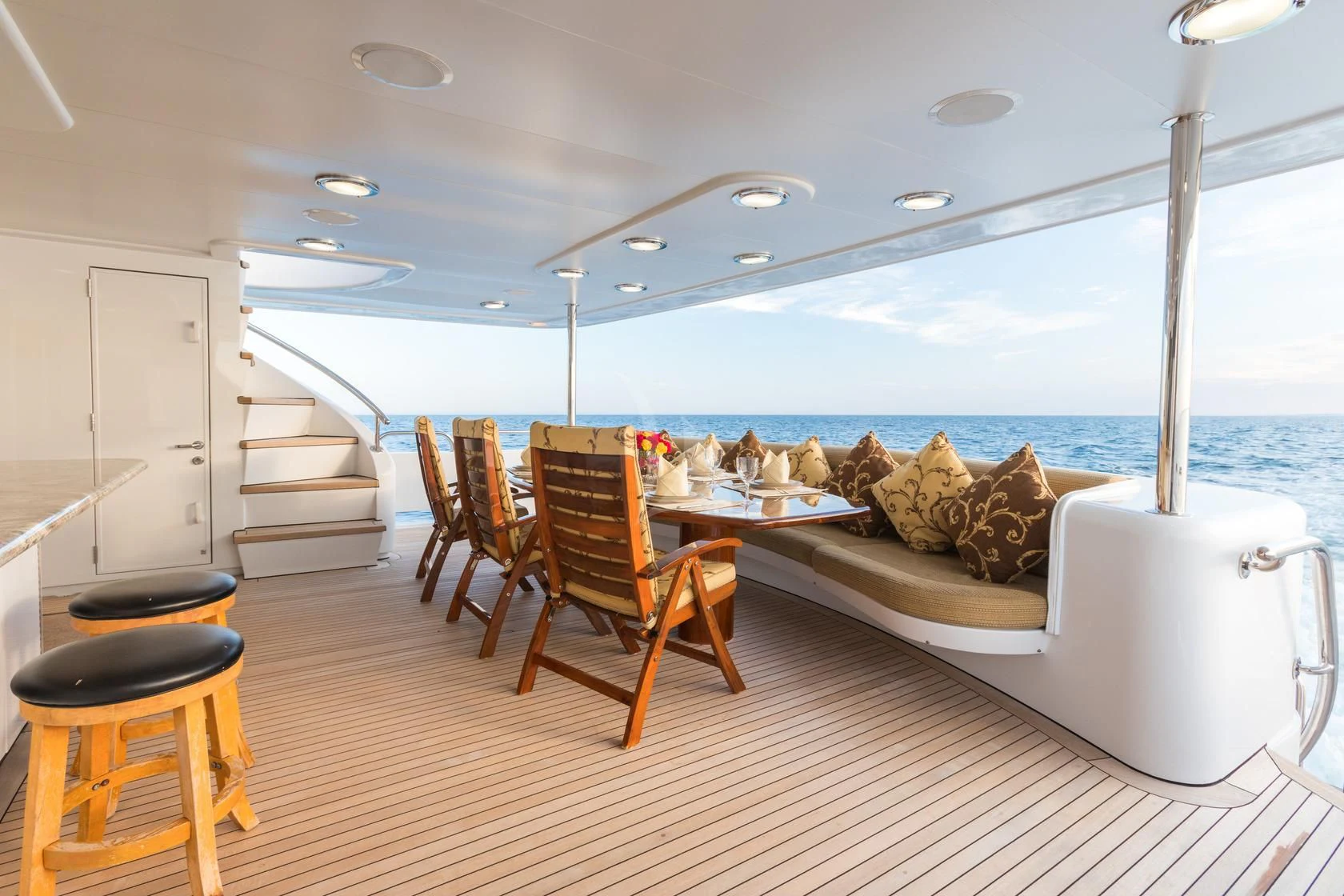 a large living room with a large balcony aboard SHOGUN Yacht for Sale