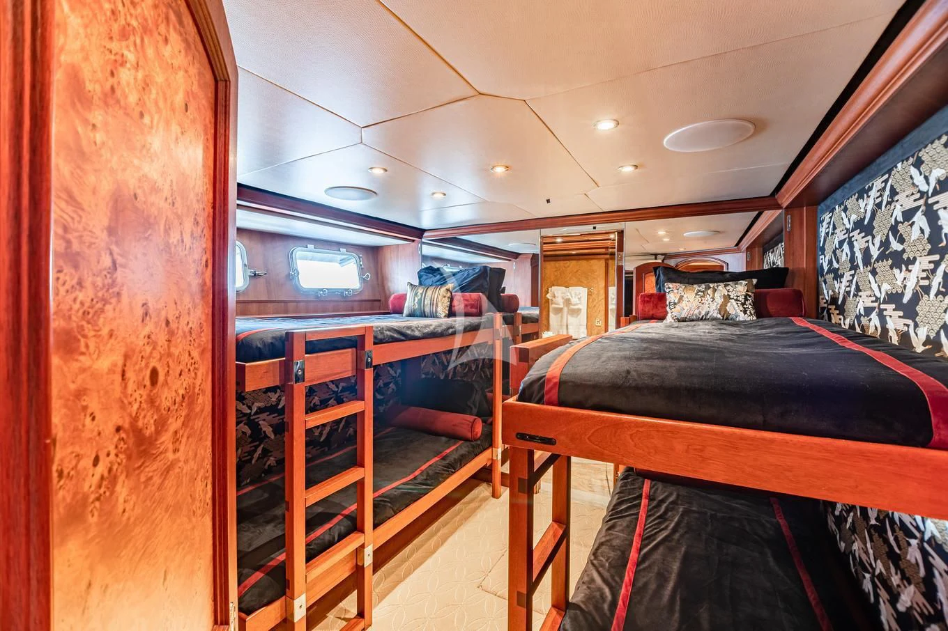 a room with bunk beds aboard SHOGUN Yacht for Sale