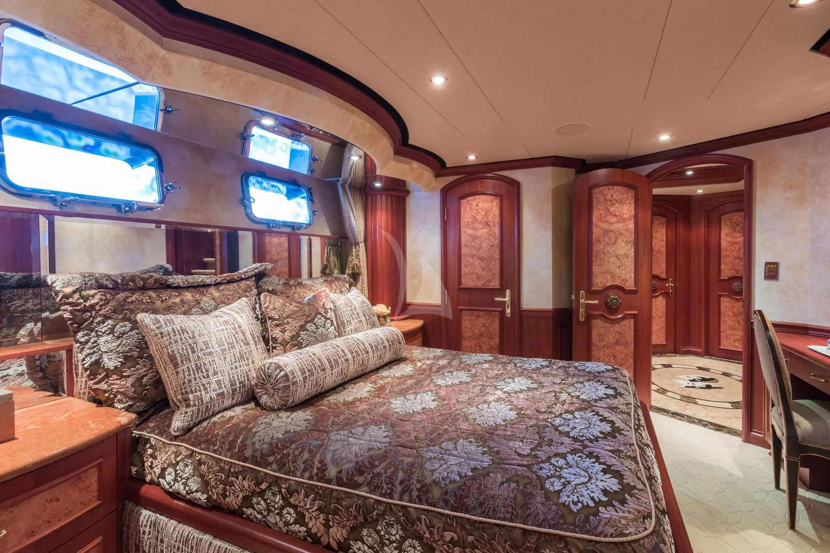 a bed in a room aboard SHOGUN Yacht for Sale