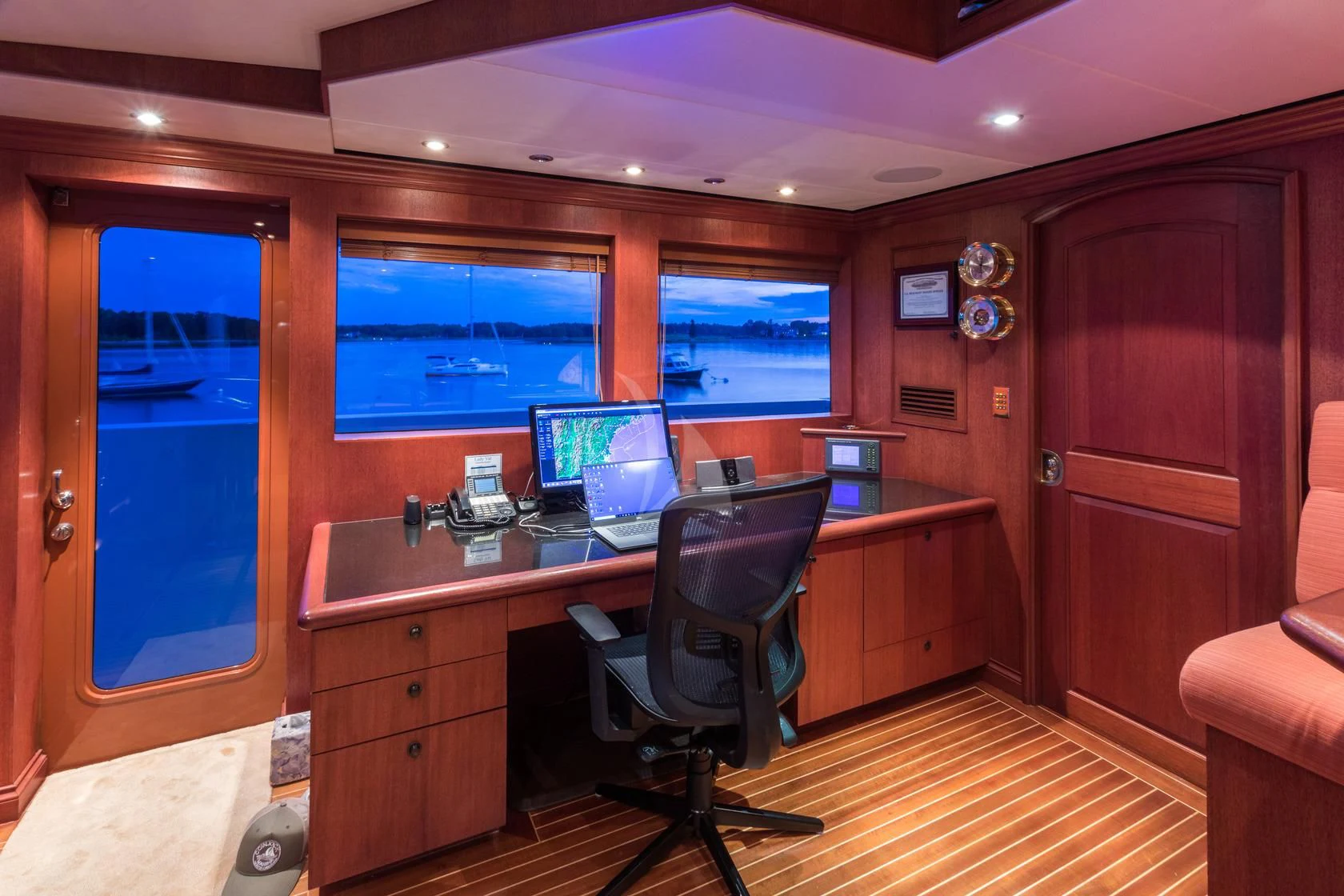 a room with a desk and computer aboard SHOGUN Yacht for Sale