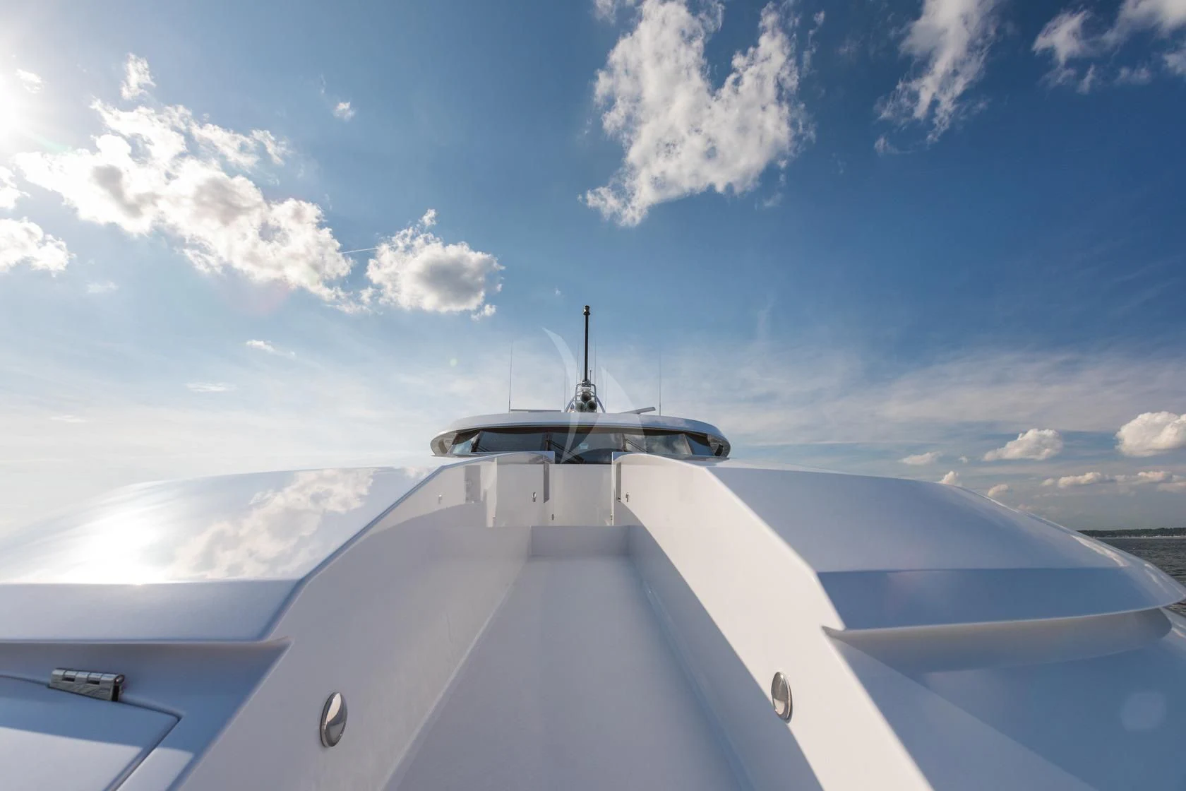 a plane flying over the wing of a plane aboard SHOGUN Yacht for Sale