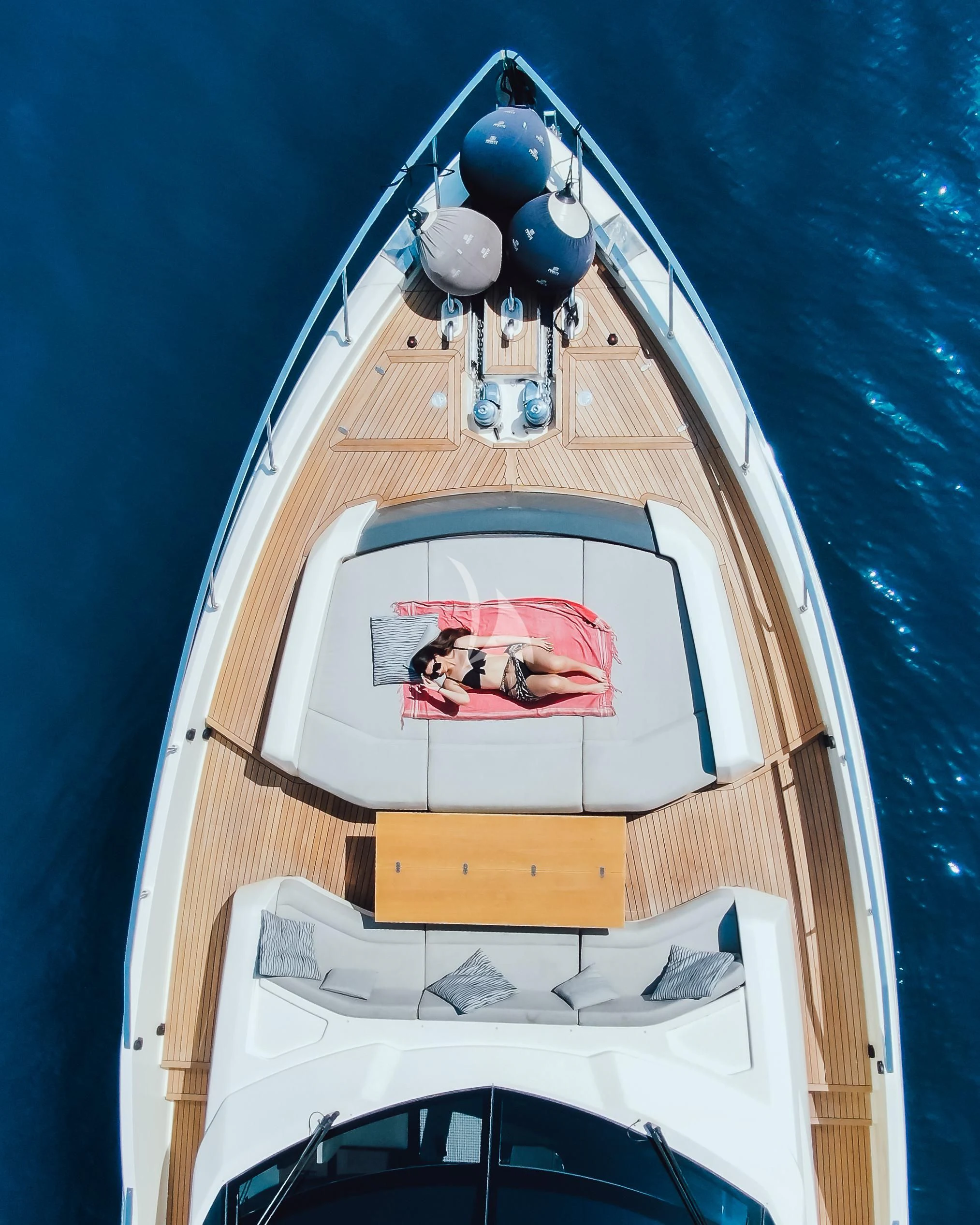 a person in a white tent aboard E3 Yacht for Sale