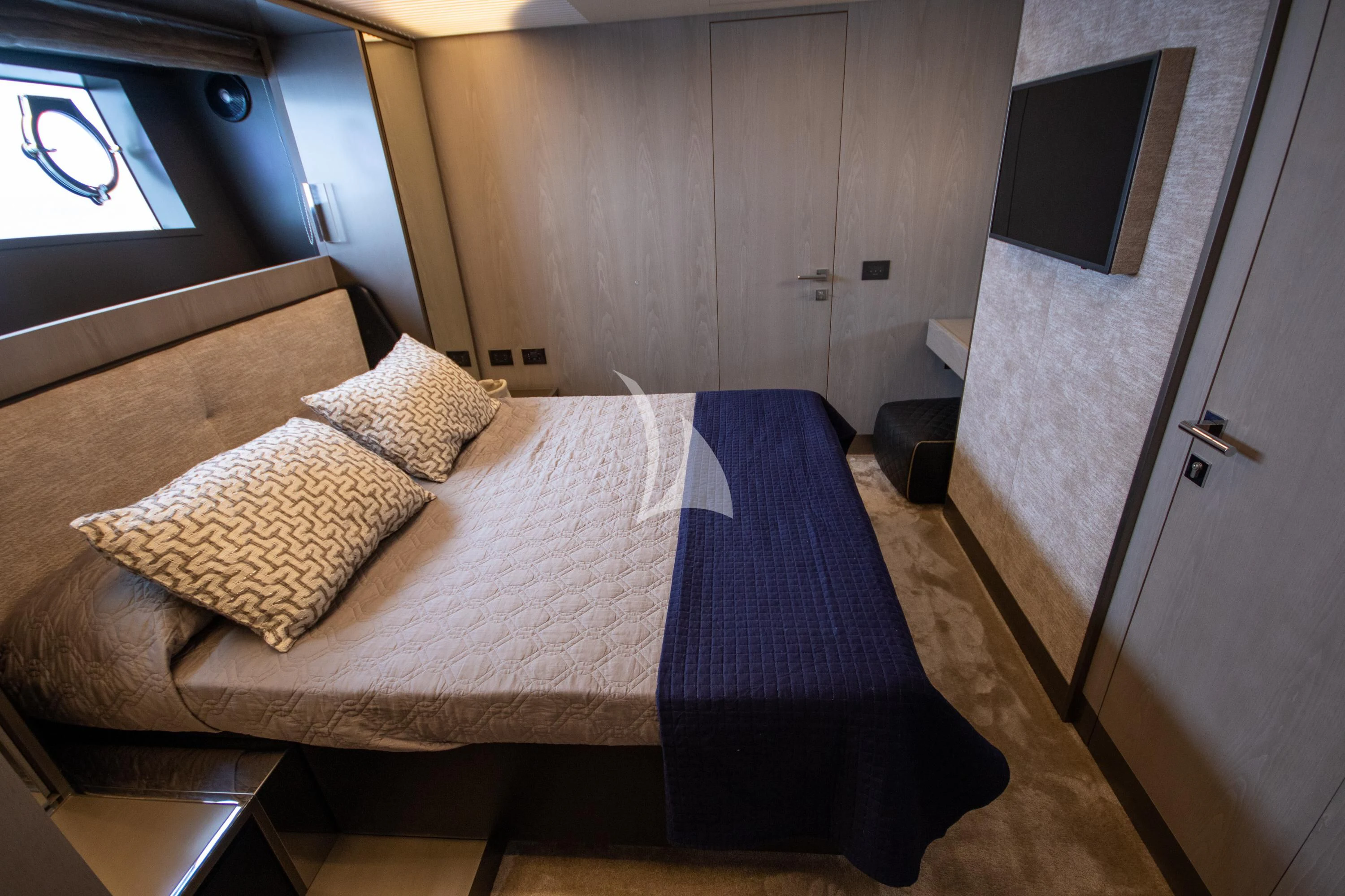 a bed in a room aboard E3 Yacht for Sale