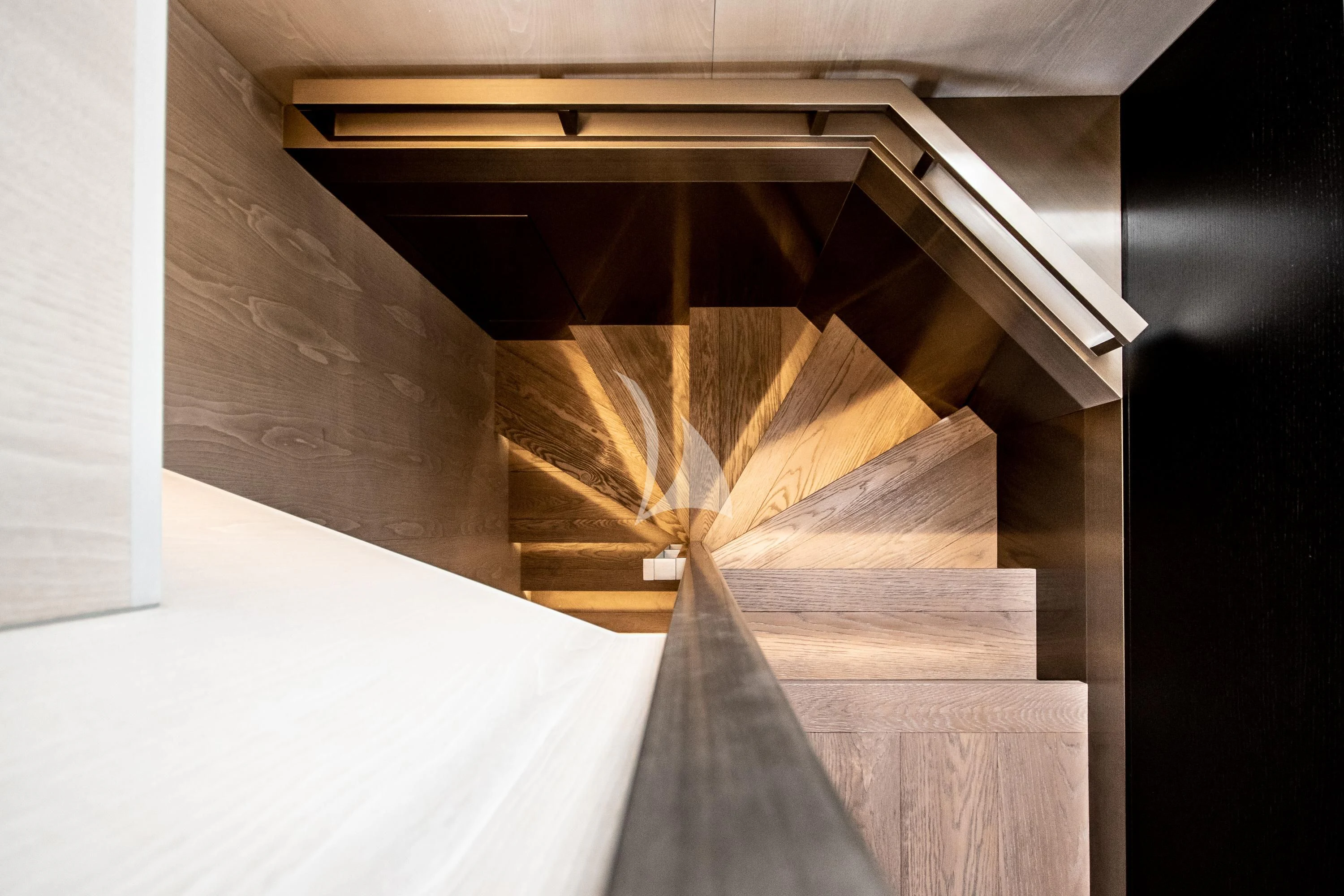 a wooden ceiling with a light aboard E3 Yacht for Sale