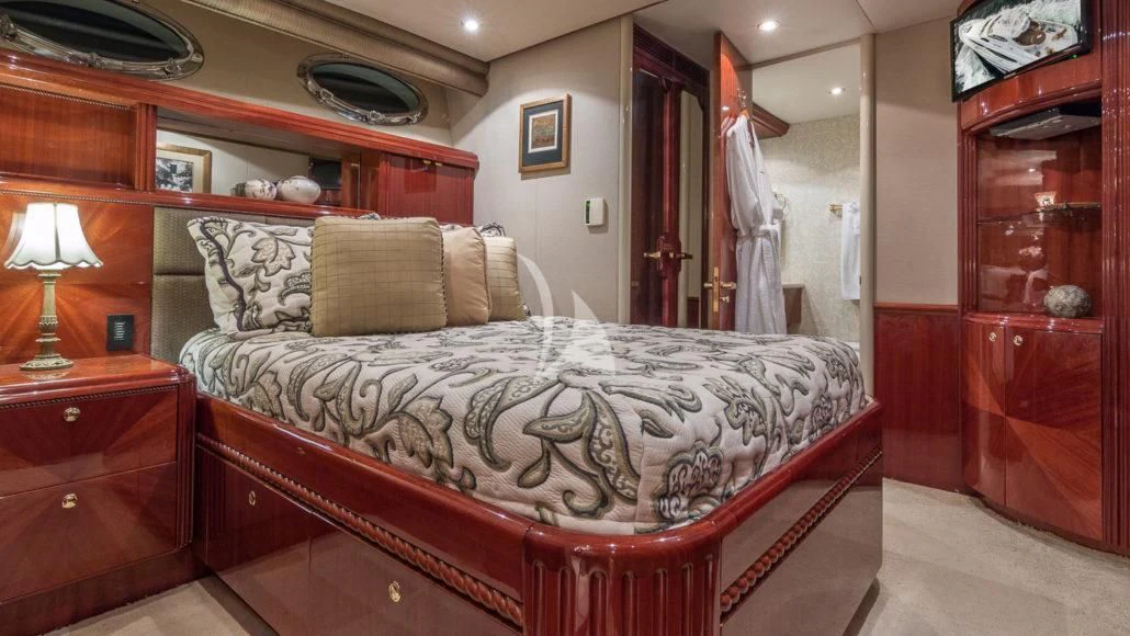 a bed in a room aboard CEDAR ISLAND Yacht for Sale