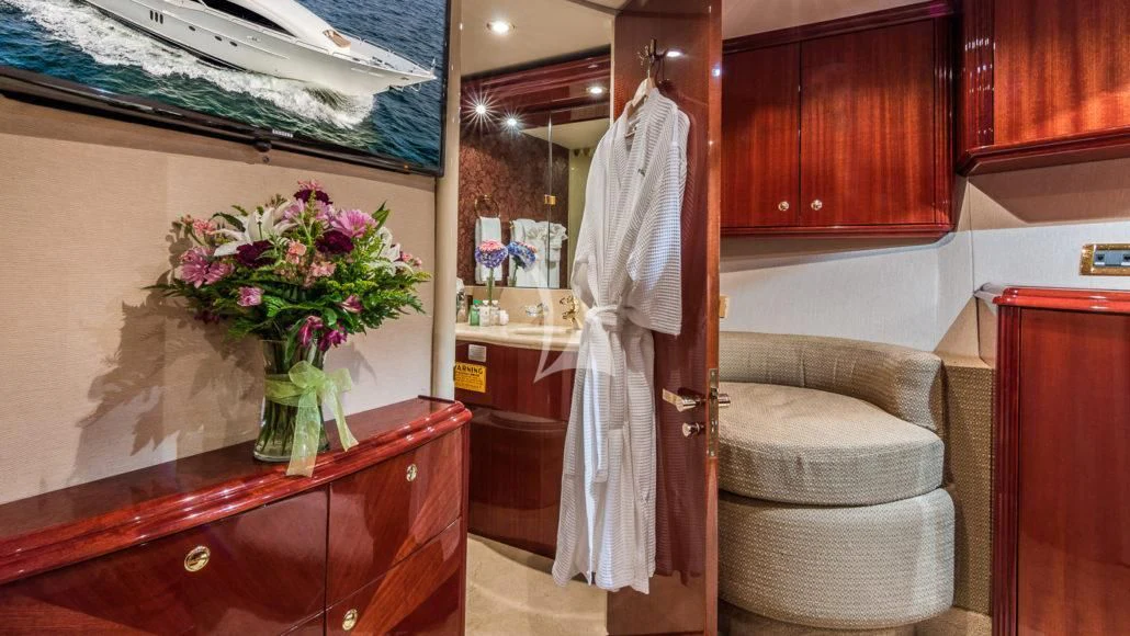 a robe on a swinger in a kitchen aboard CEDAR ISLAND Yacht for Sale