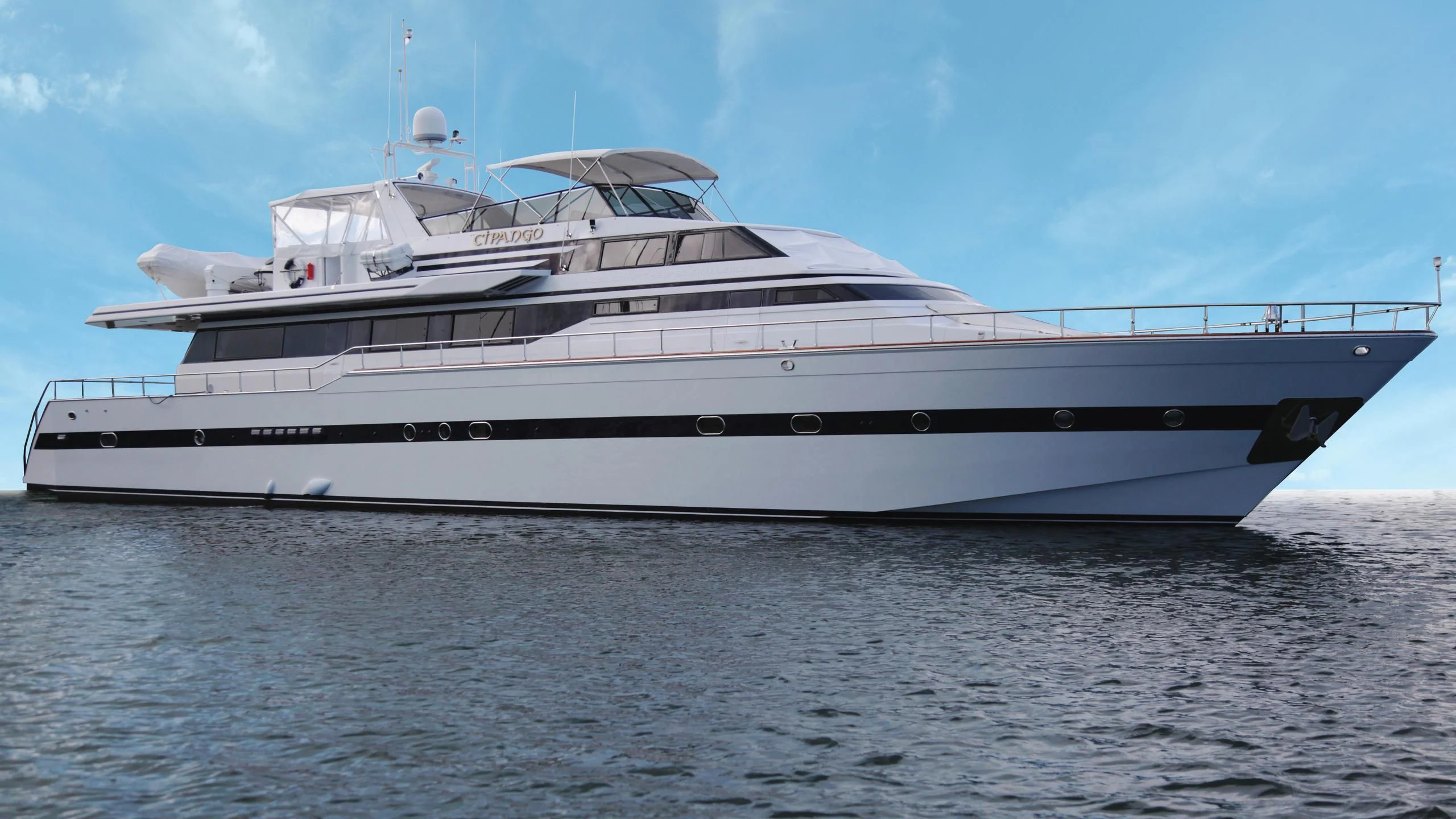 a large white yacht aboard CIPANGO Yacht for Sale