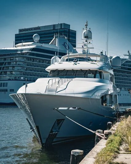 a large white boat in the water aboard ARCTIC PRIDE II Yacht for Sale