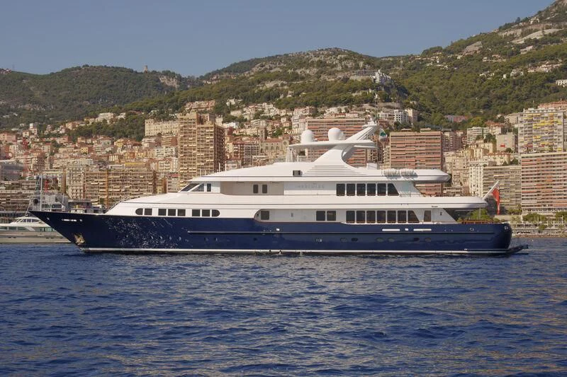 a large boat in the water aboard HERCULES Yacht for Sale