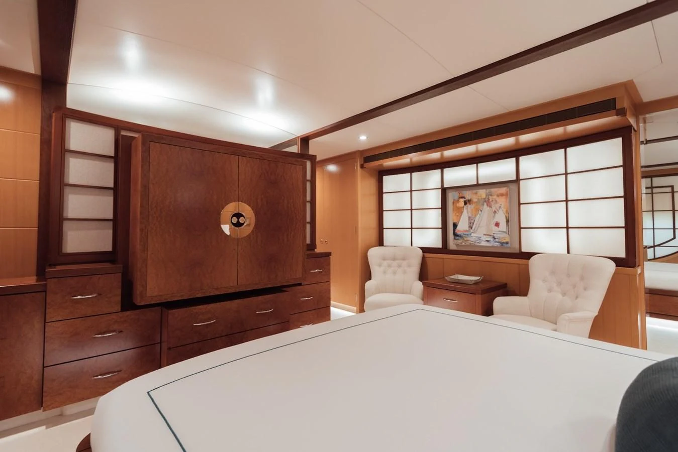 a bed in a room aboard HERCULES Yacht for Sale