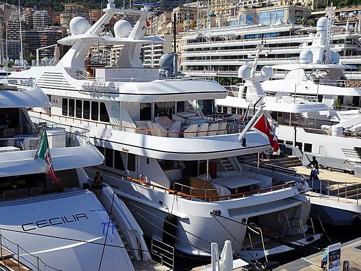 a group of boats in a harbor aboard HERCULES Yacht for Sale