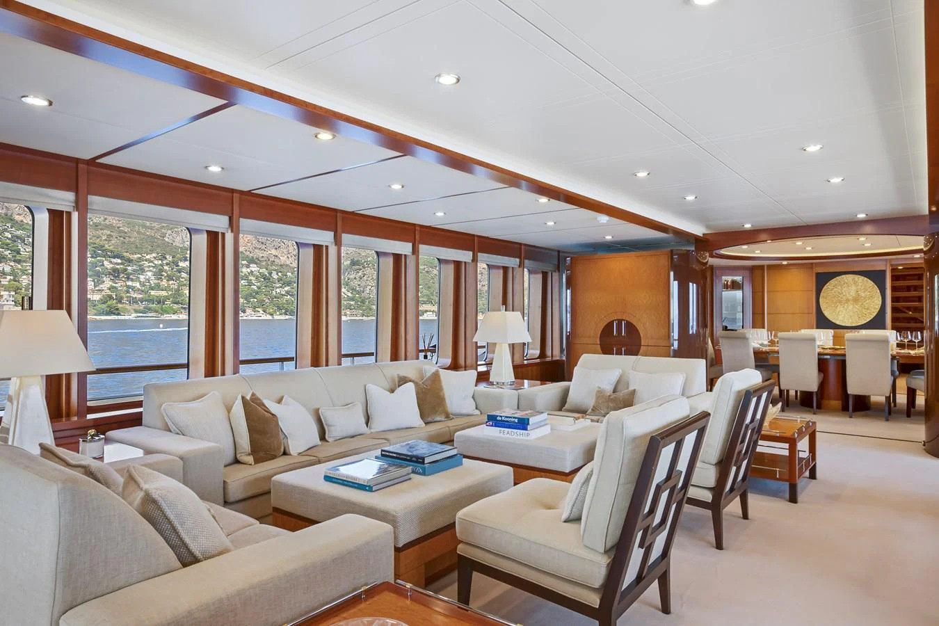 a living room with a large window aboard HERCULES Yacht for Sale