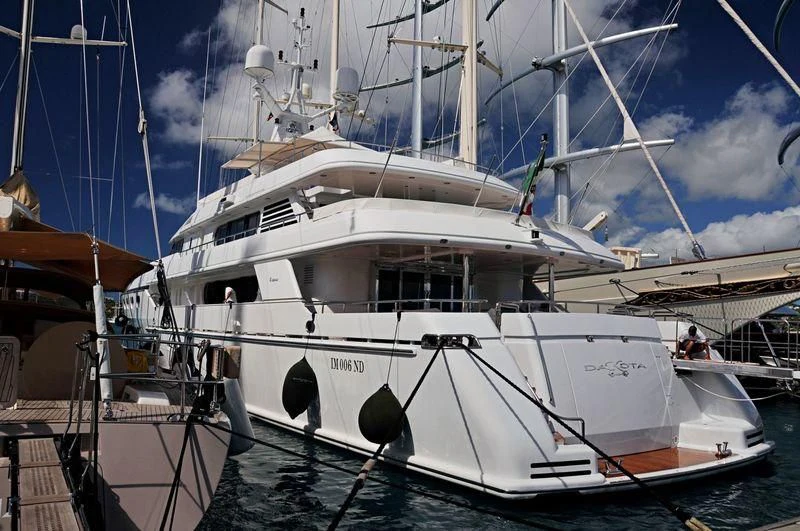 a white boat docked aboard EILEEN Yacht for Sale