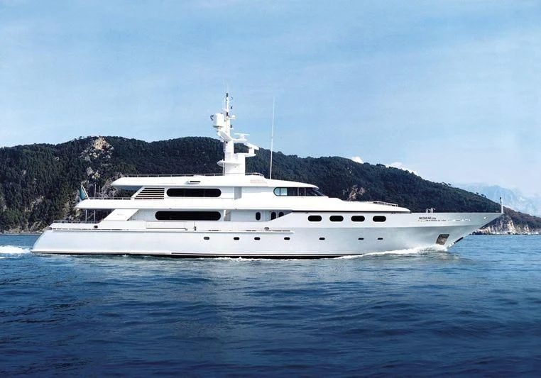 a white yacht on the water aboard EILEEN Yacht for Sale