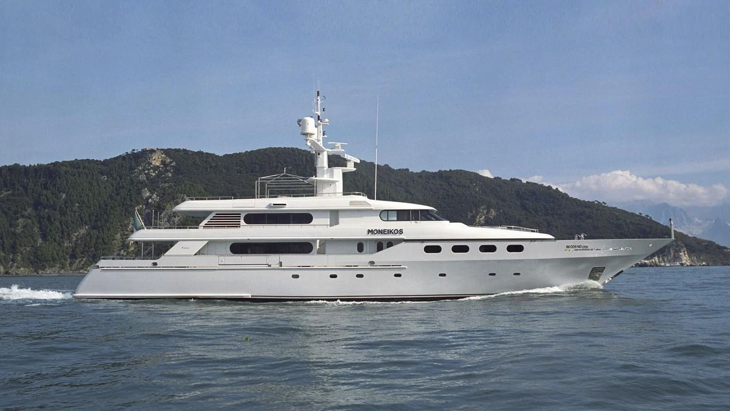 a white yacht on the water aboard EILEEN Yacht for Sale