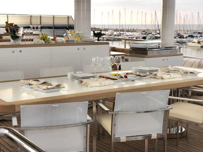 a kitchen with a large island aboard EILEEN Yacht for Sale
