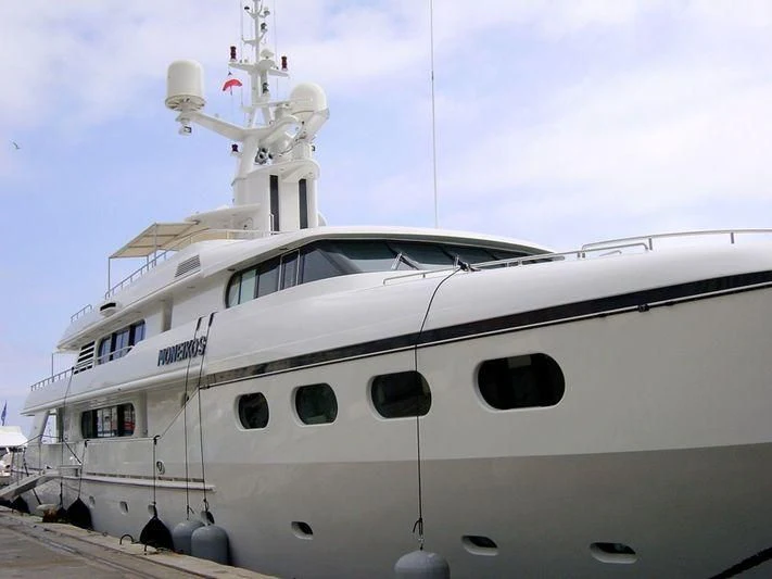 a white yacht docked aboard EILEEN Yacht for Sale