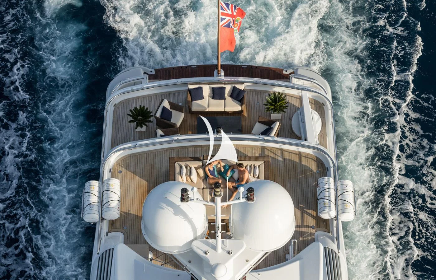 a small tree house with a flag on top of it aboard GRACE (YET) Yacht for Sale