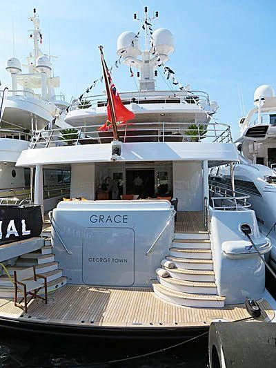 a boat docked at a pier aboard GRACE (YET) Yacht for Sale
