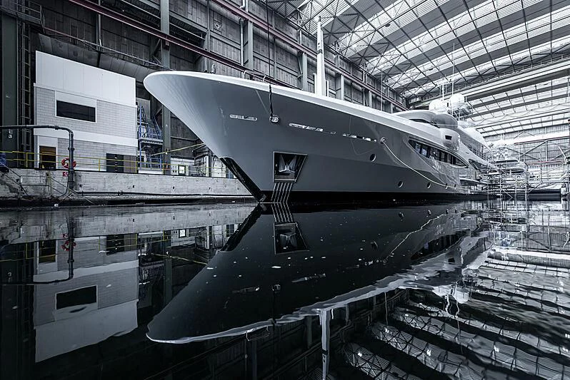 a large space ship in a building aboard GRACE (YET) Yacht for Sale