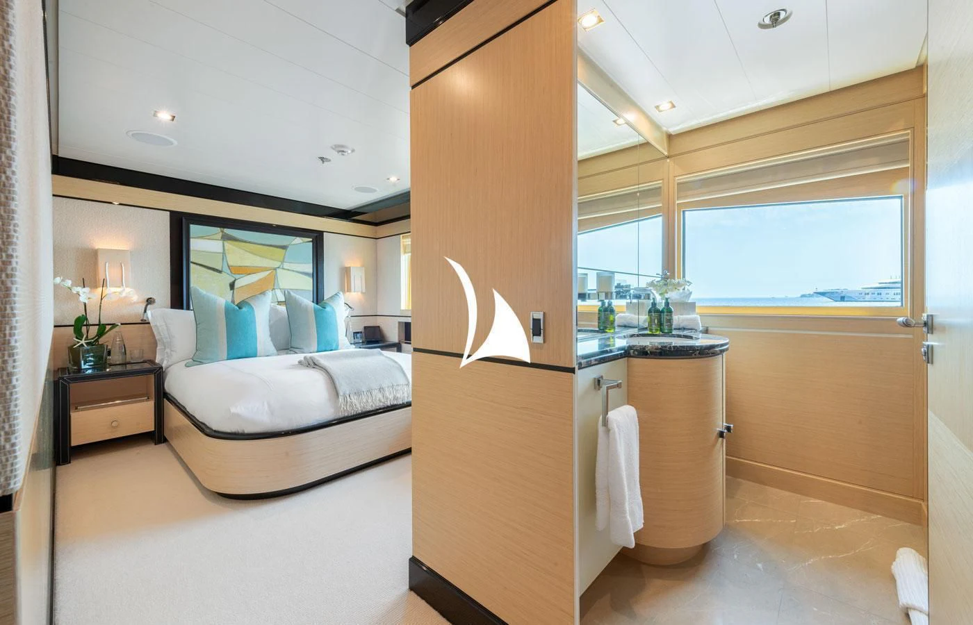 a bathroom with a bed and a sink aboard GRACE (YET) Yacht for Sale
