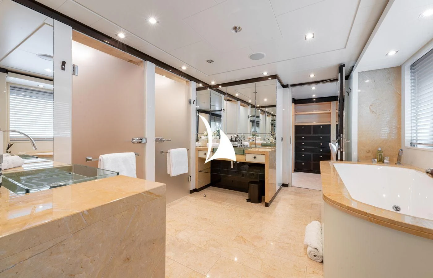 a bathroom with a large countertop aboard GRACE (YET) Yacht for Sale