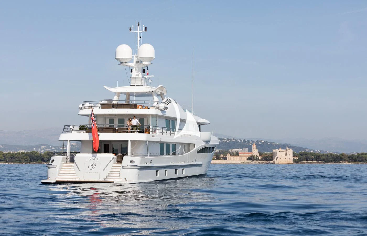 a white boat on the water aboard GRACE (YET) Yacht for Sale