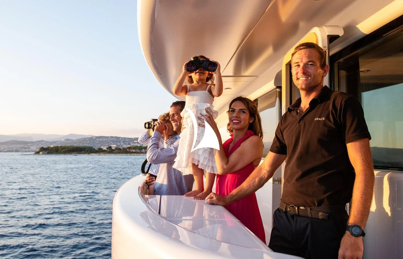 a man and woman posing for a picture on a boat aboard GRACE (YET) Yacht for Sale