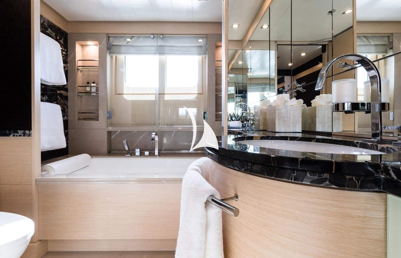 a bathroom with a large sink aboard GRACE (YET) Yacht for Sale
