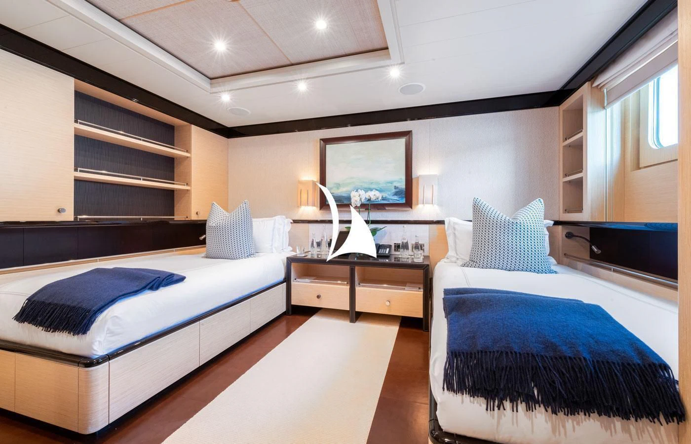 a room with two beds aboard GRACE (YET) Yacht for Sale