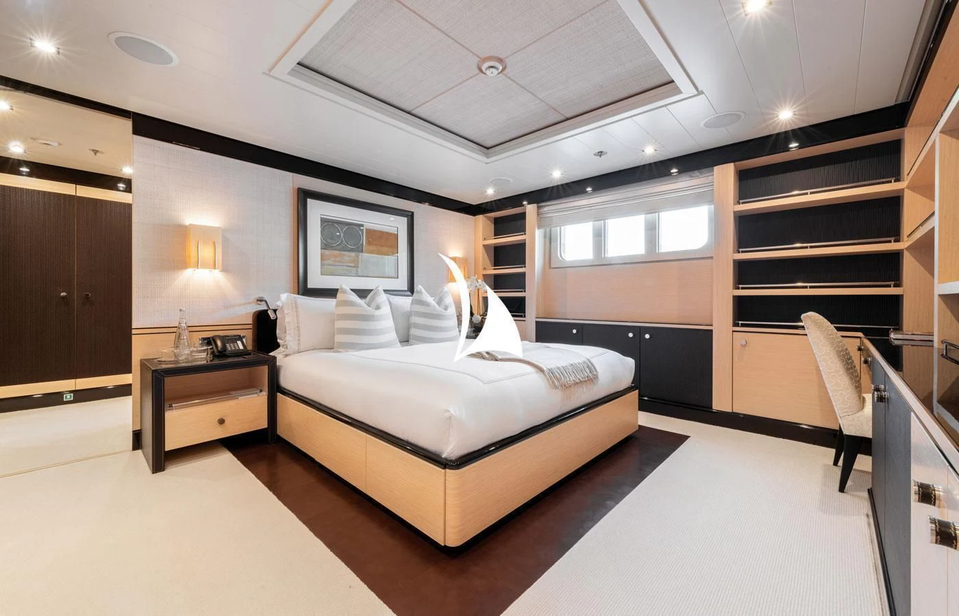 a large bedroom with a large bed aboard GRACE (YET) Yacht for Sale