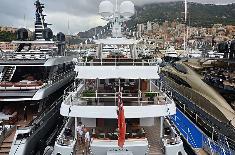 a boat docked at a pier aboard GRACE (YET) Yacht for Sale