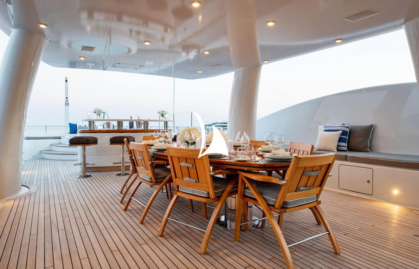 a room with a table and chairs aboard GRACE (YET) Yacht for Sale
