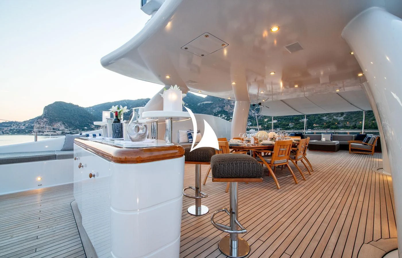 a room with a table and chairs aboard GRACE (YET) Yacht for Sale